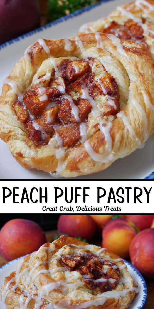 A double collage photo of peach pastries.