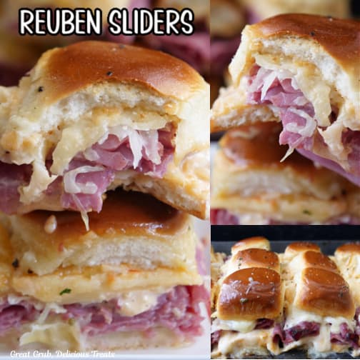 A three collage photo of Reuben Sliders.