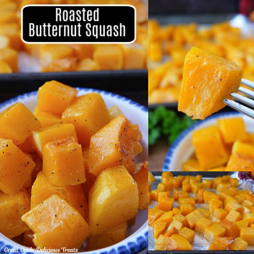 A three collage photo of roasted butternut squash.
