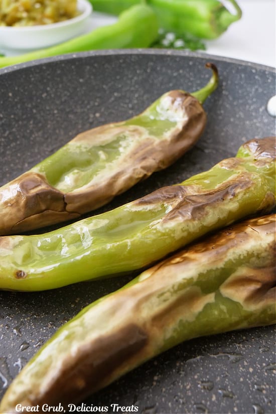 Three pan roasted Hatch green chiles in it.