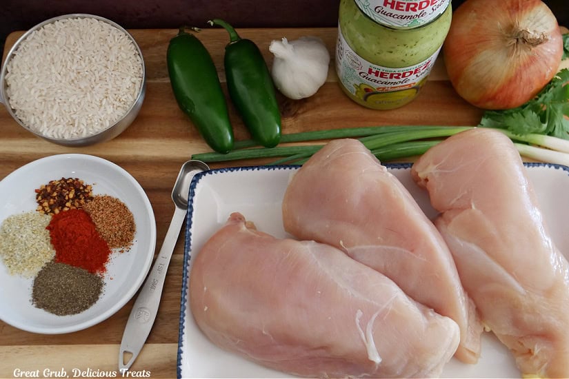 A wood surface with all the ingredients needed to make this recipe.