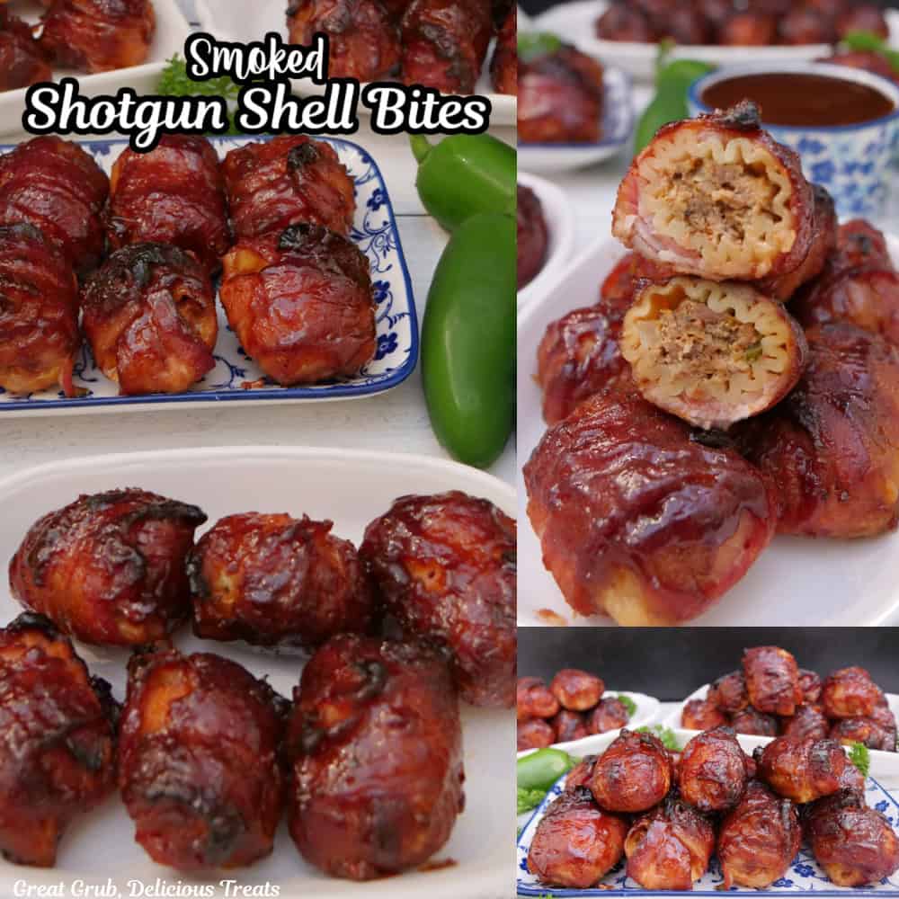 A three photo collage of smoked shotgun shell bites on a white surface with the title overlay at the top.