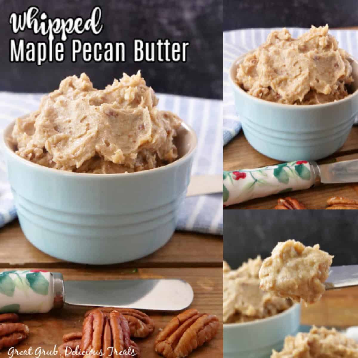 A three photo collage of maple pecan butter with the title overlay at the top.